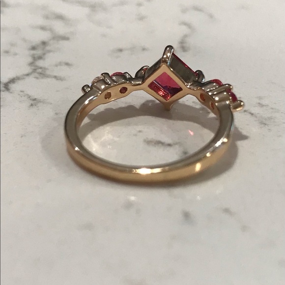 Dainty 18kt Gold Plated Geometric Ruby Topaz Ring size 5 - Picture 7 of 13